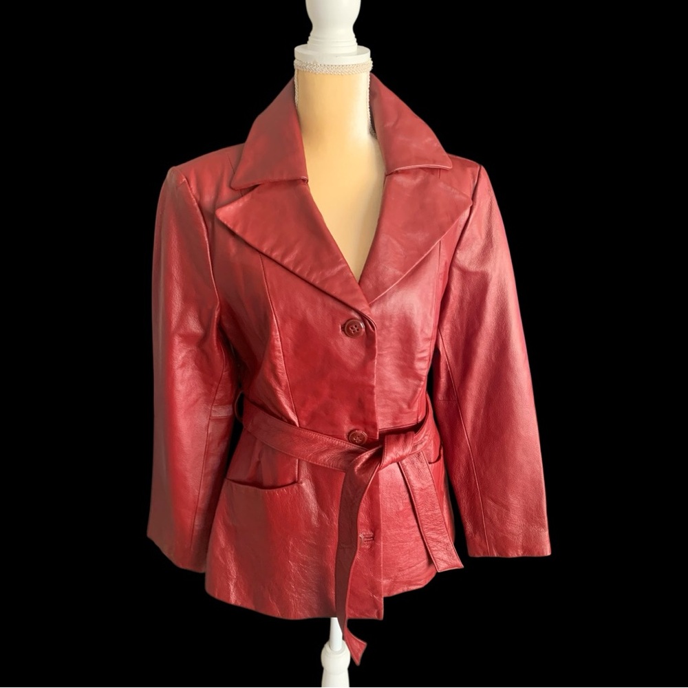 NWT East Fifth Red Genuine Leather Jacket – Belted, Lined | Size L | $225 Retail - Picture 4 of 5